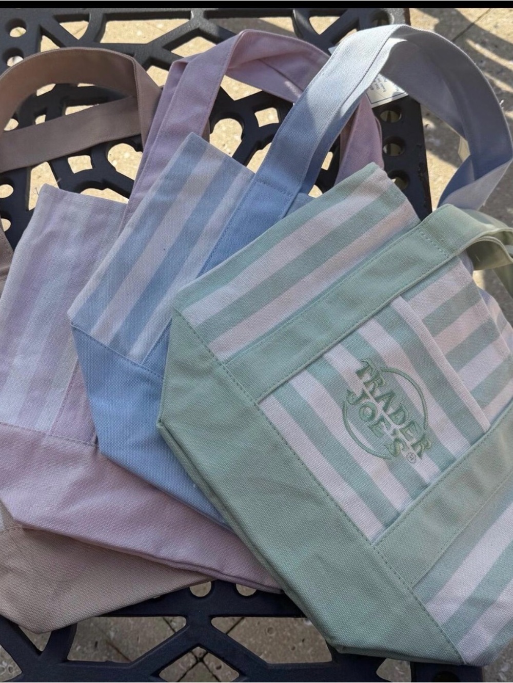 Trader Joe's Mint Stripe Canvas Tote Bag
